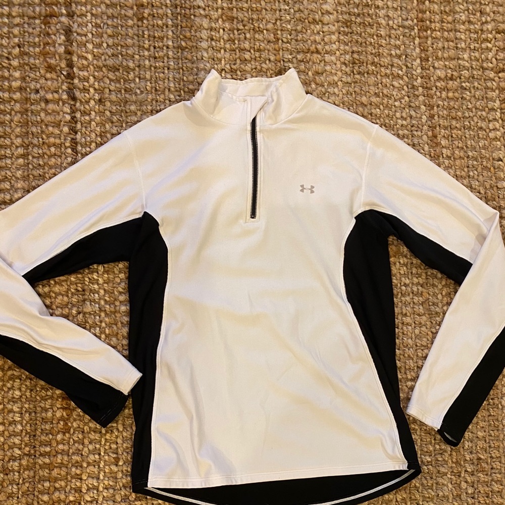 white and black under armour pull over